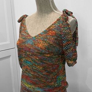 Multicolour Short Sleeve Knit Top Size Medium